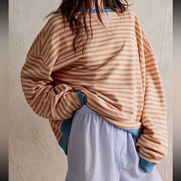 Free People Classic Striped Oversized Crewneck. Sz M. NEW - Picture 1 of 7